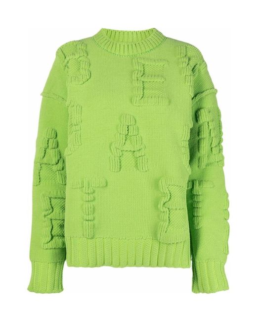 Bottega Veneta Green Alphabet Motif Ribbed-Knit Jumper