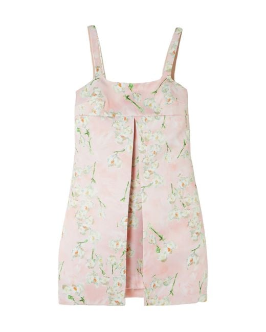Emilia Wickstead Natural Levisa Pleated Floral-Print Satin Mini Dress