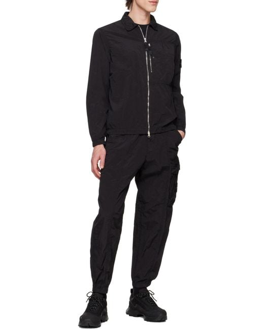 Stone Island Black Logo Patch Zip-Up Overshirt for men