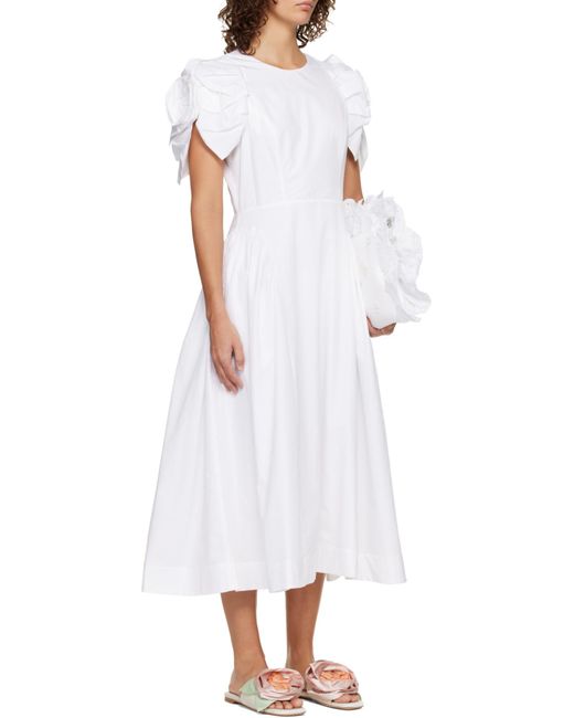 Simone Rocha White Rose Puff Sleeve Hip Dress