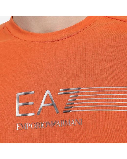 EA7 Orange Line Logo Shoulder Collar T-Shirt for men