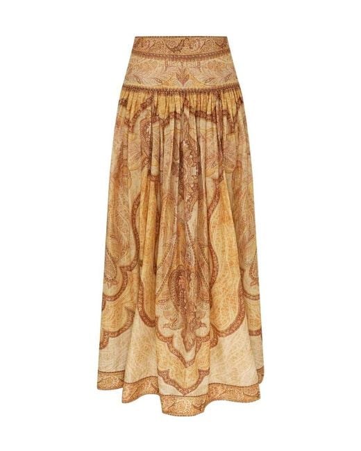 Zimmermann Natural Wanderlust Gathered Printed Cotton-Blend Maxi Skirt