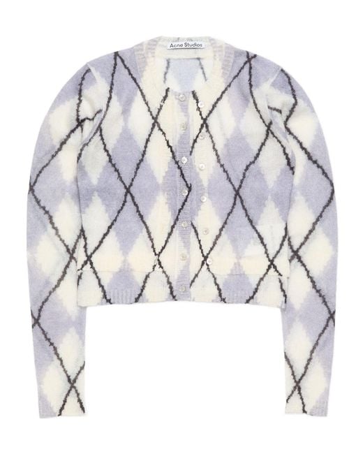 Acne Gray Diamond-Pattern Mohair Cardigan
