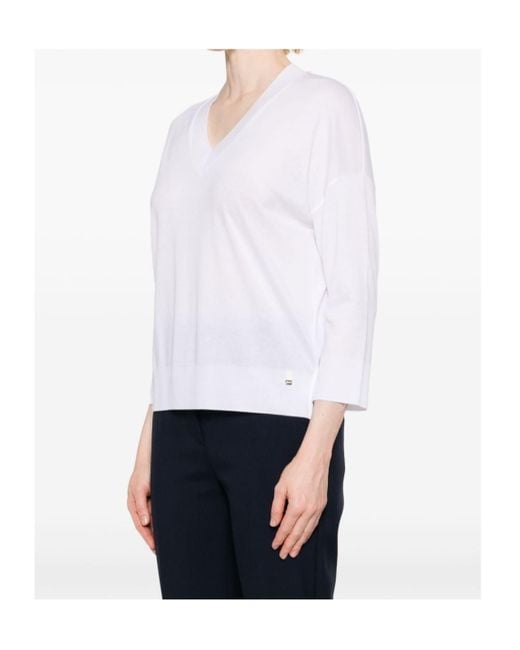 Herno White V-Neck Knitted Jumper