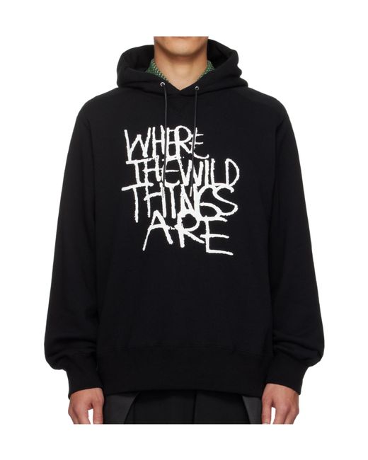 Sacai Black Long-Sleeved Hooded Sweatshirt for men