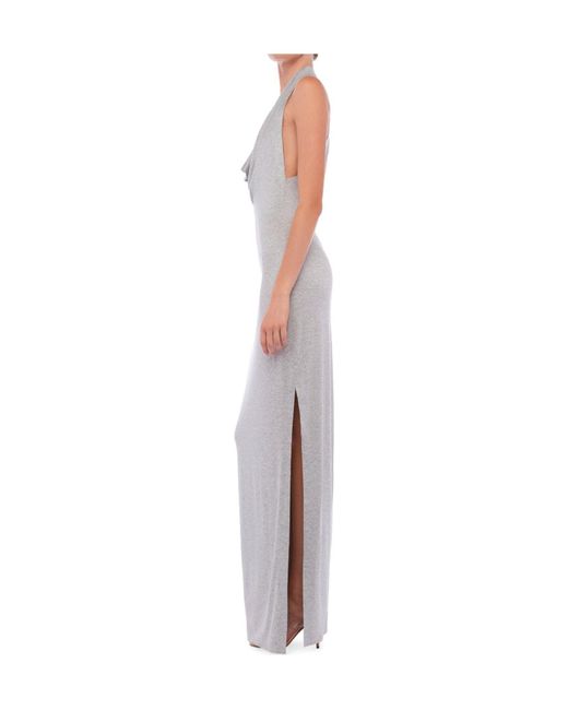Norma Kamali White Halter Neeta Side Slit Gown