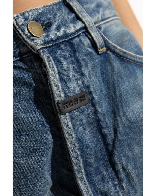 Fear Of God Blue Logo Detailed Straight Leg Jeans