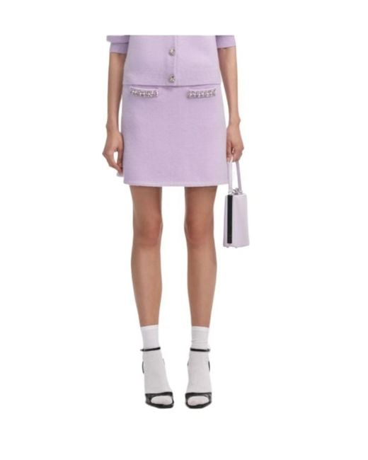 Self-Portrait Purple Rhinestone-Embellished Knit Skirt
