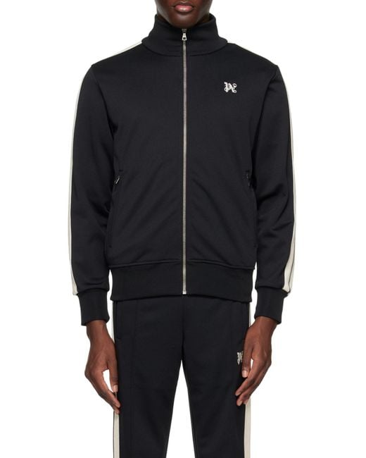 Palm Angels Black Monogram Embroidered Zipped Jacket for men