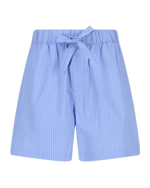 Tekla Blue Pinstriped Drawstring Shorts for men