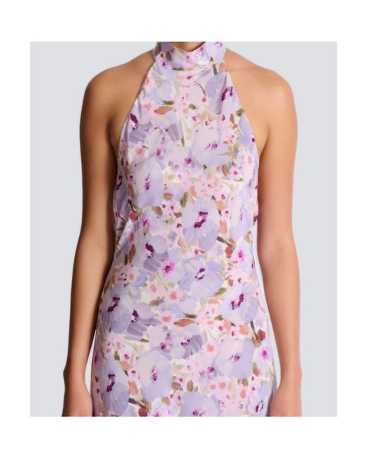 Balmain Purple Printed Poppy Flower Dress
