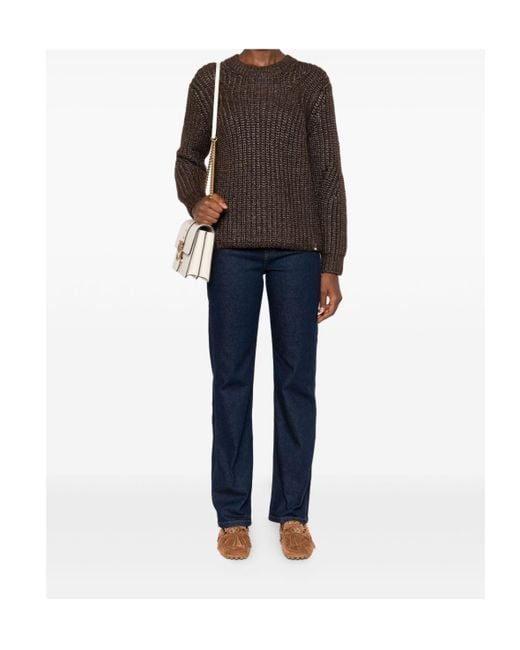 Herno Brown Metallic Ribbed Knit Sweater