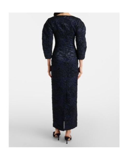 Oscar de la Renta Blue Floral Metallic-Effect Jacquard Gown