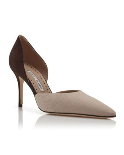 Manolo Blahnik Brown Light And Suede D'Orsay Pumps