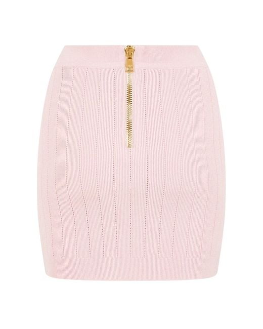 Balmain Pink Btn Knt Skrt Ld43