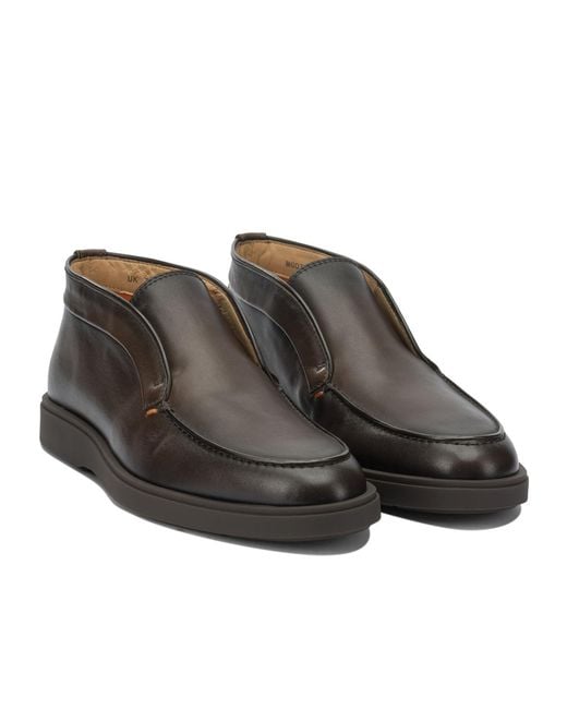 Santoni Brown Panelled Leather Boots for men