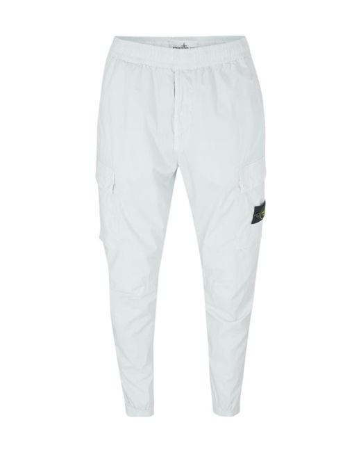 Stone Island White Logo Cargo Track Pants for men