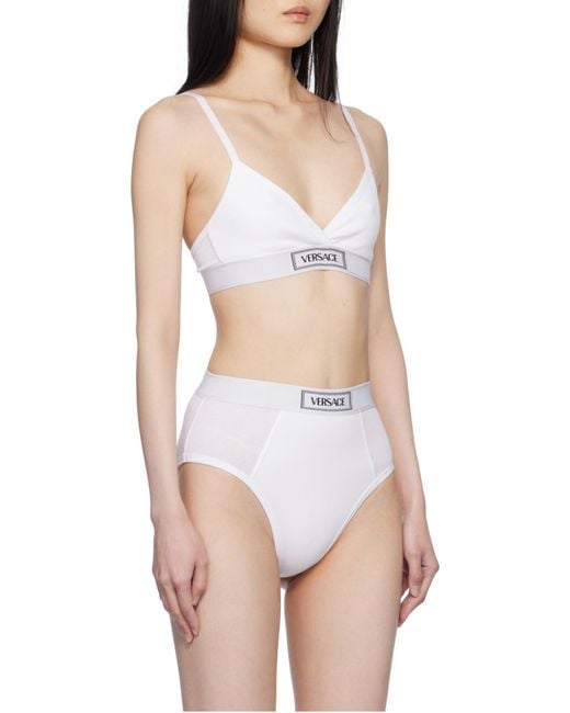 Versace White Logo-Patch V-Neck Bra