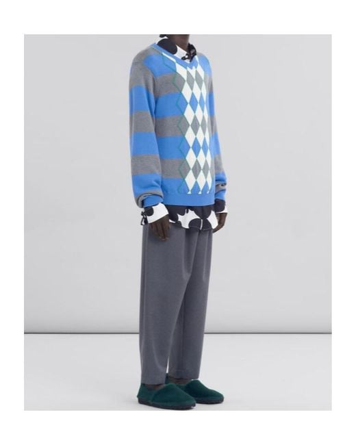 Marni Blue Straight-Leg Cropped Trousers for men