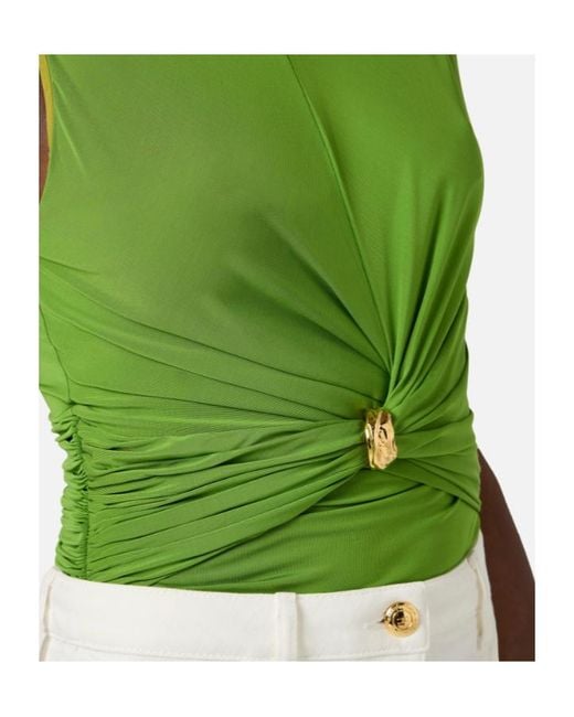 Elisabetta Franchi Green Jewel-Detail Sleeveless Jersey Top