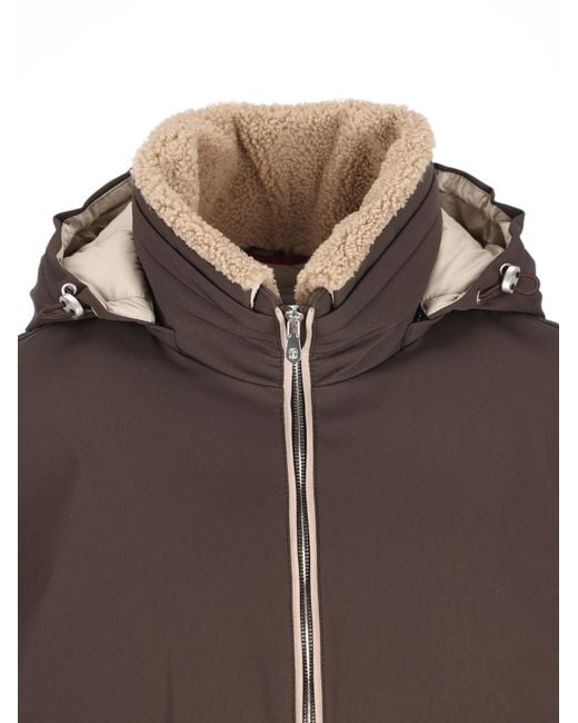 Brunello Cucinelli Brown Shearling Collar Down Jacket for men