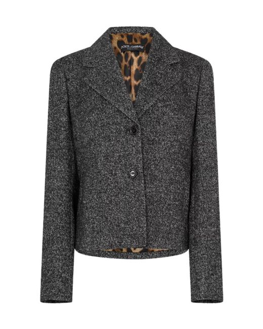 Dolce & Gabbana Gray Structured Shoulder Blazer