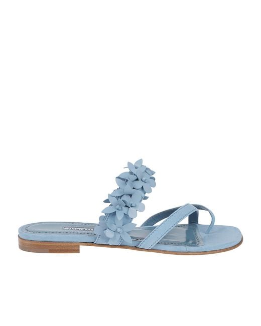 Manolo Blahnik Blue Floral Embellished Sandals