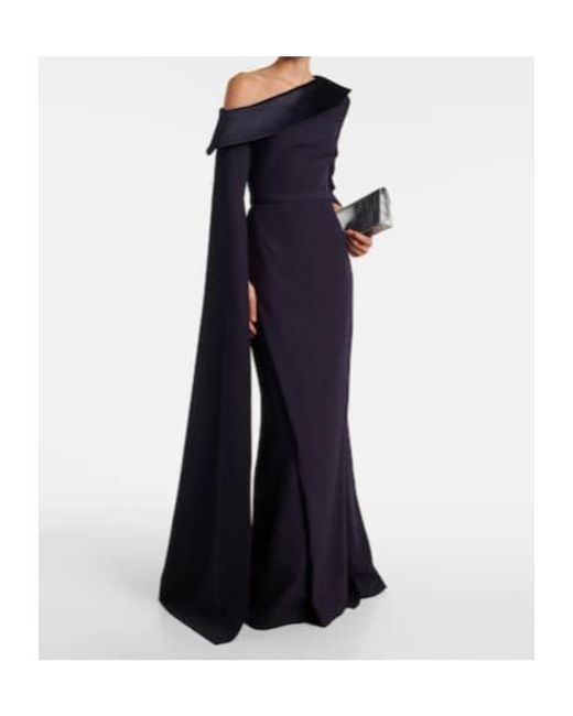 Safiyaa Blue Rinoa Caped Crépe Gown
