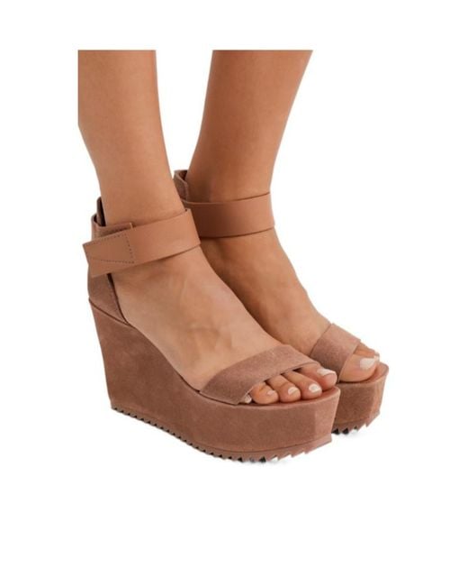 Pedro Garcia Brown Suede-Textured Leather Wedge Sandals
