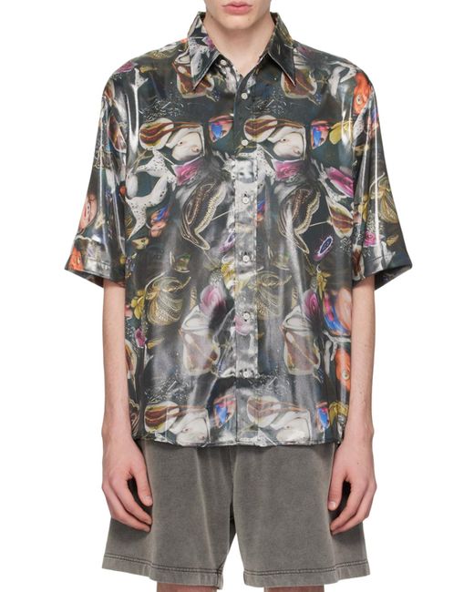 Acne Gray Graphic Printed Short-Sleeved Shirt for men