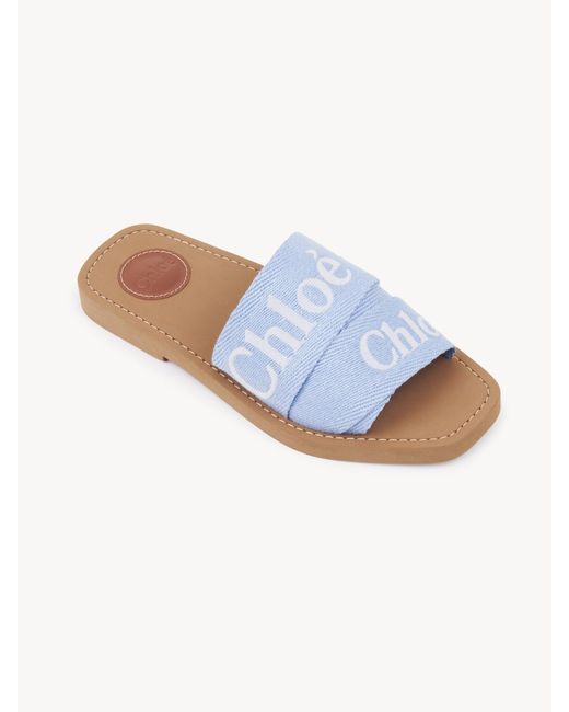 Chloé Blue Logo-Detail Flat Slides