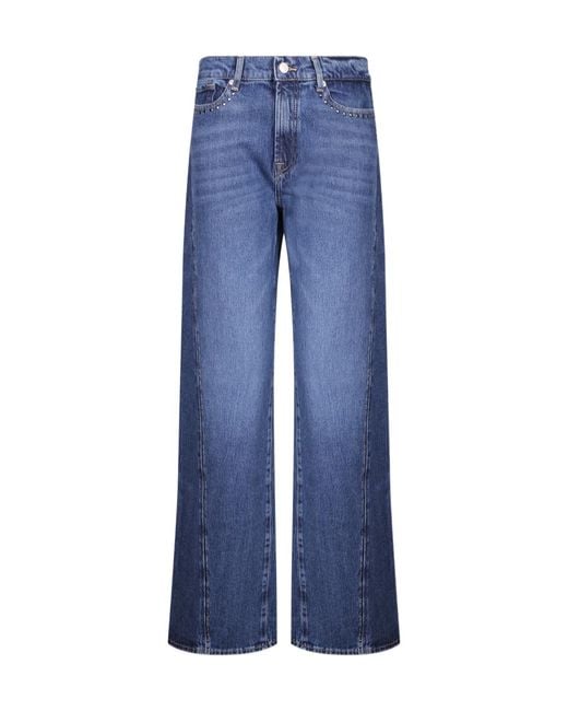 7 For All Mankind Blue Wide-Leg Embellished Jeans