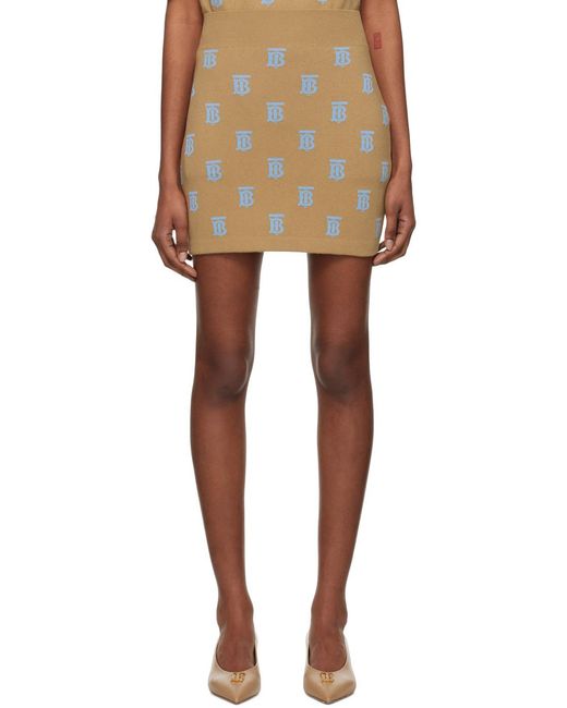 Burberry Brown Monogram-Print Jacquard Miniskirt