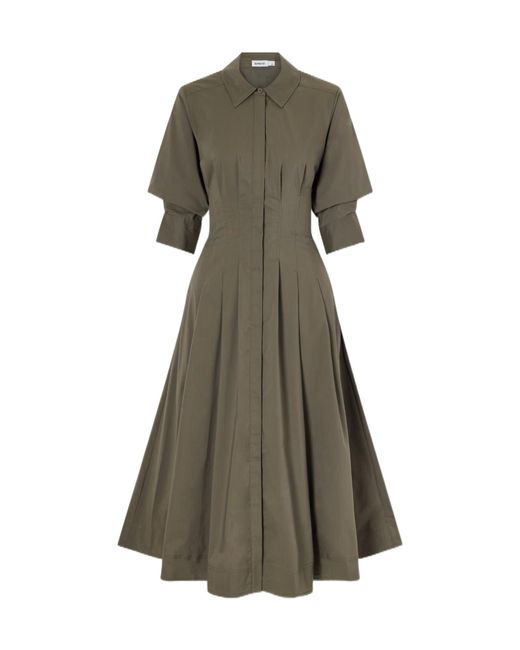 Jonathan Simkhai Green Jazz Pintucked Poplin Midi Shirt Dress