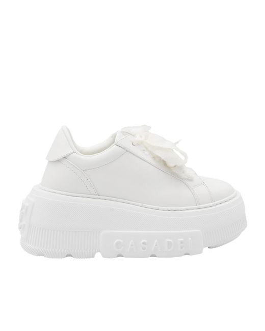 Casadei White Pearl-Embellishment Sneakers