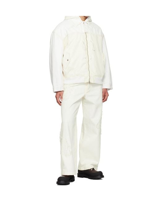 Song For The Mute White Zippered Denim Jacket for men