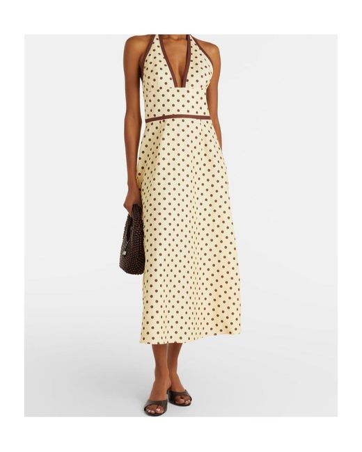 Posse Metallic Bowie Polka-Dot Linen And Cotton Midi Dress