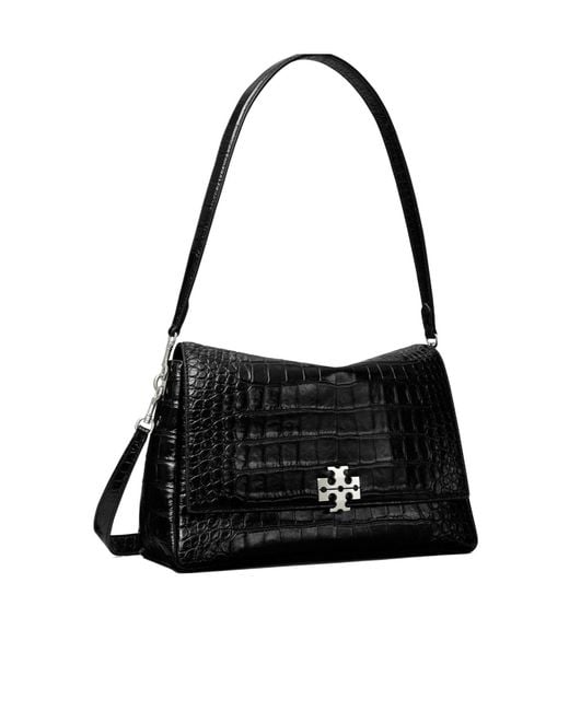 Tory Burch Black Charlie Embossed Croc Shoulder Bag