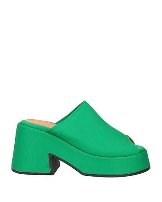 Ganni Green Satin Wedge Slide Sandals