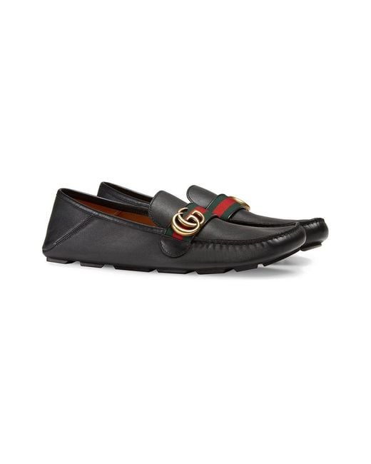 Gucci Black Leather Driver With Web for men