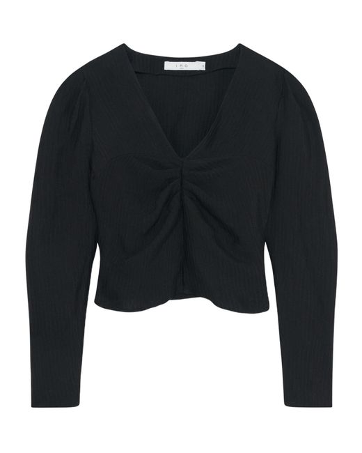 IRO Black Imae Striped Short V-Neck Blouse