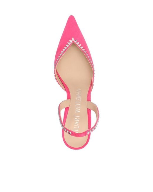 Stuart Weitzman Pink Gemcut Xcurve Embellished Slingback Pumps