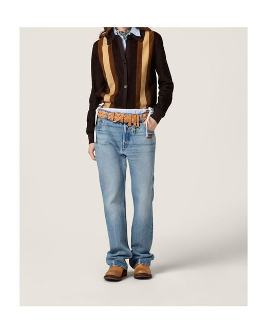 Miu Miu Blue Logo-Embroidered Straight-Leg Jeans