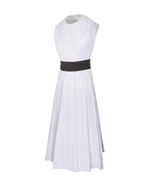 Tory Burch White Pleated Poplin Dress