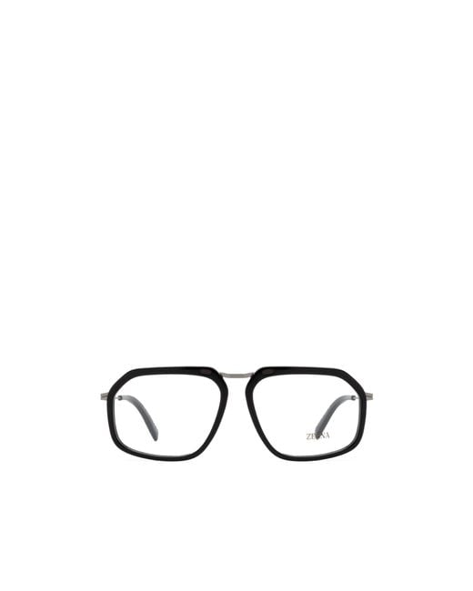 Zegna White Geometric Frame Glasses for men