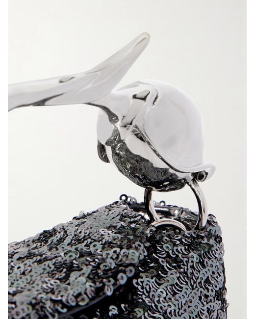 Erdem Gray Bloom Sequin Clutch