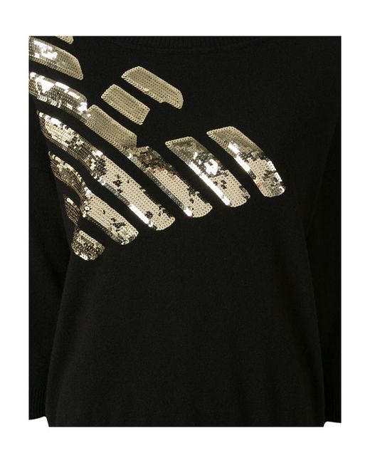 Emporio Armani Black Logo Embroidered Sweater