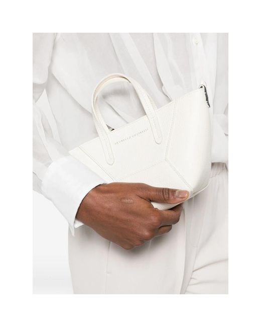 Brunello Cucinelli White Duo Mini Top Handle Bag