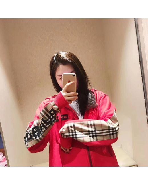 Burberry Red Checked Hooded Sweatshirt