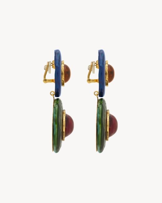 Saint Laurent White Cabochon Drop Earrings